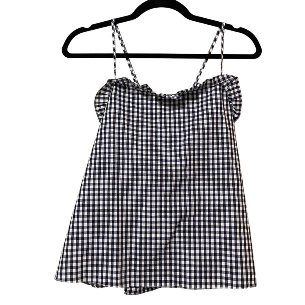 Amanda Uprichard Blue & White Gingham Ruffled Tank Top Blouse S